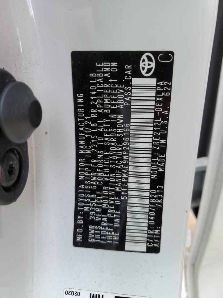 2022 TOYOTA COROLLA LE VIN:5YFEPMAE9NP296166