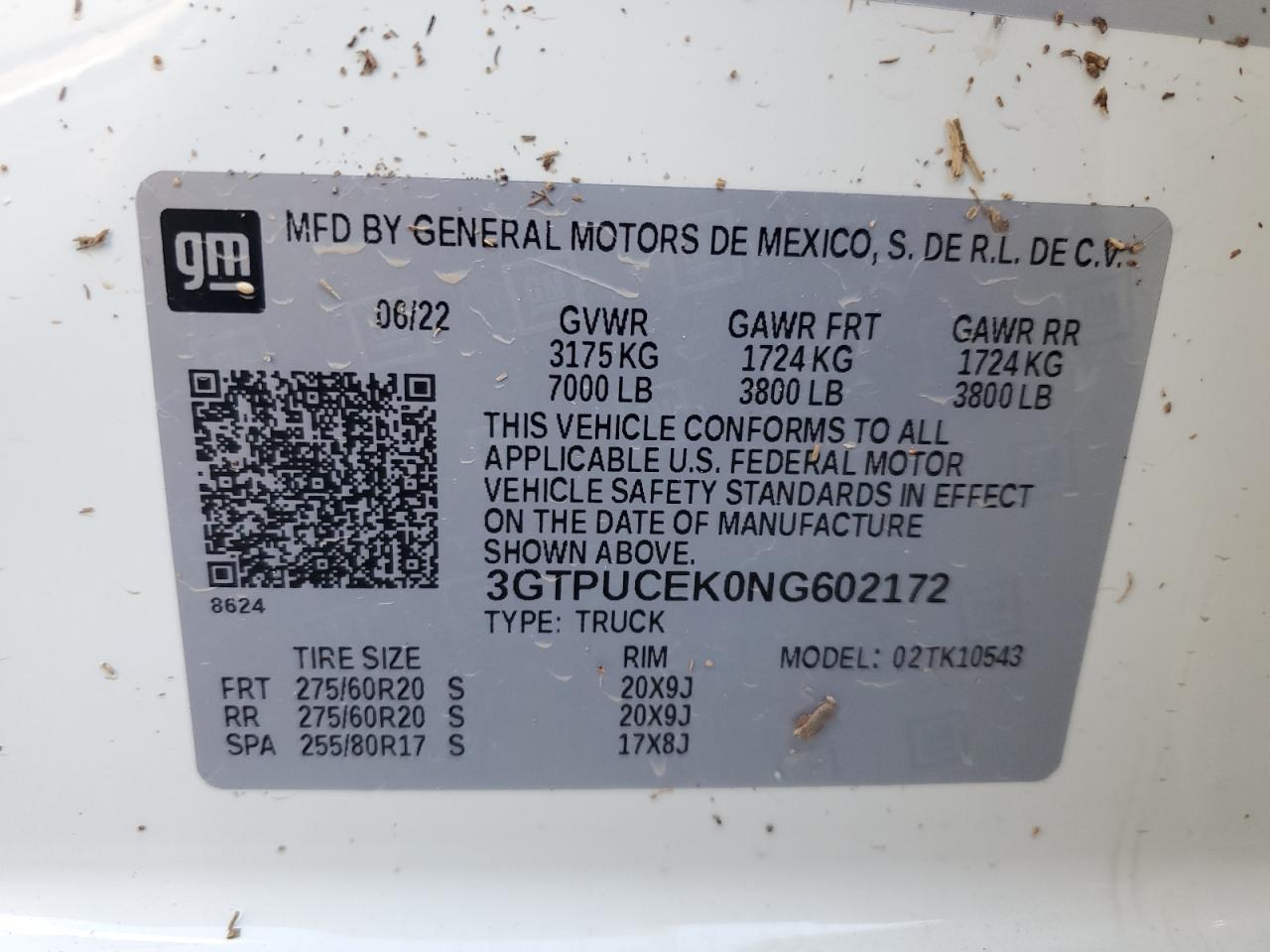 2022 GMC SIERRA K1500 ELEVATION VIN:3GTPUCEK0NG602172