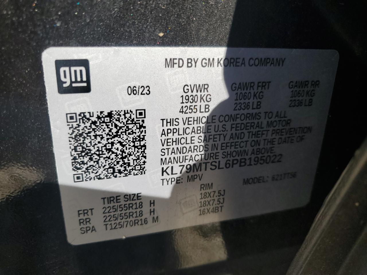 2023 CHEVROLET TRAILBLAZER RS VIN:KL79MTSL6PB195022