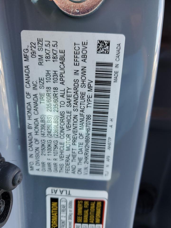 2022 HONDA CR-V EXL VIN:2HKRW2H86NH670786