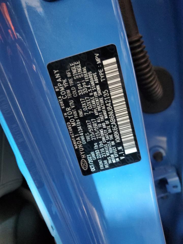 2022 HYUNDAI KONA SEL VIN:KM8K6CAB6NU842135