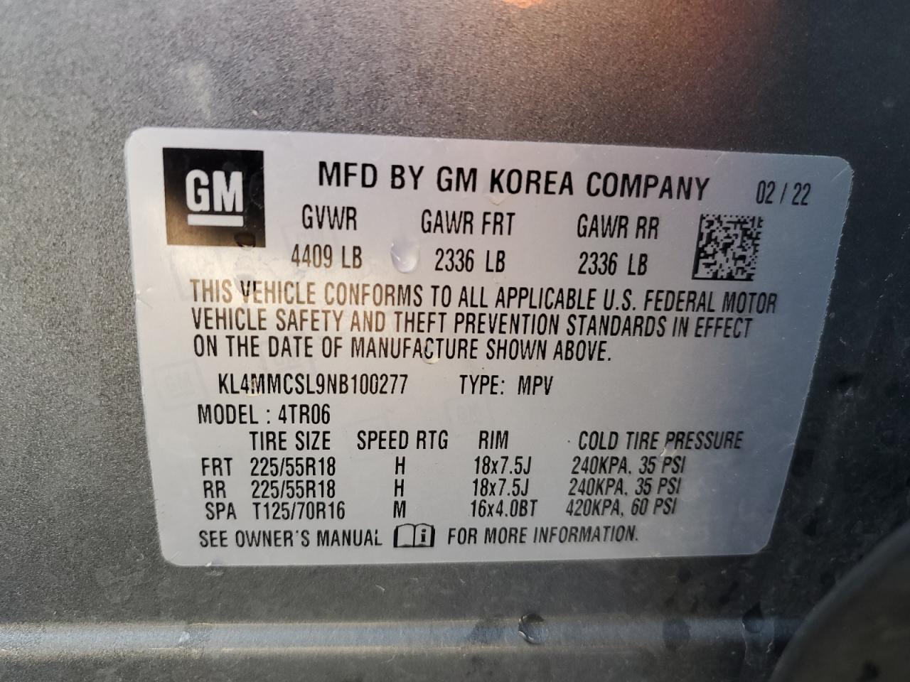 2022 BUICK ENCORE GX PREFERRED VIN:KL4MMCSL9NB100277