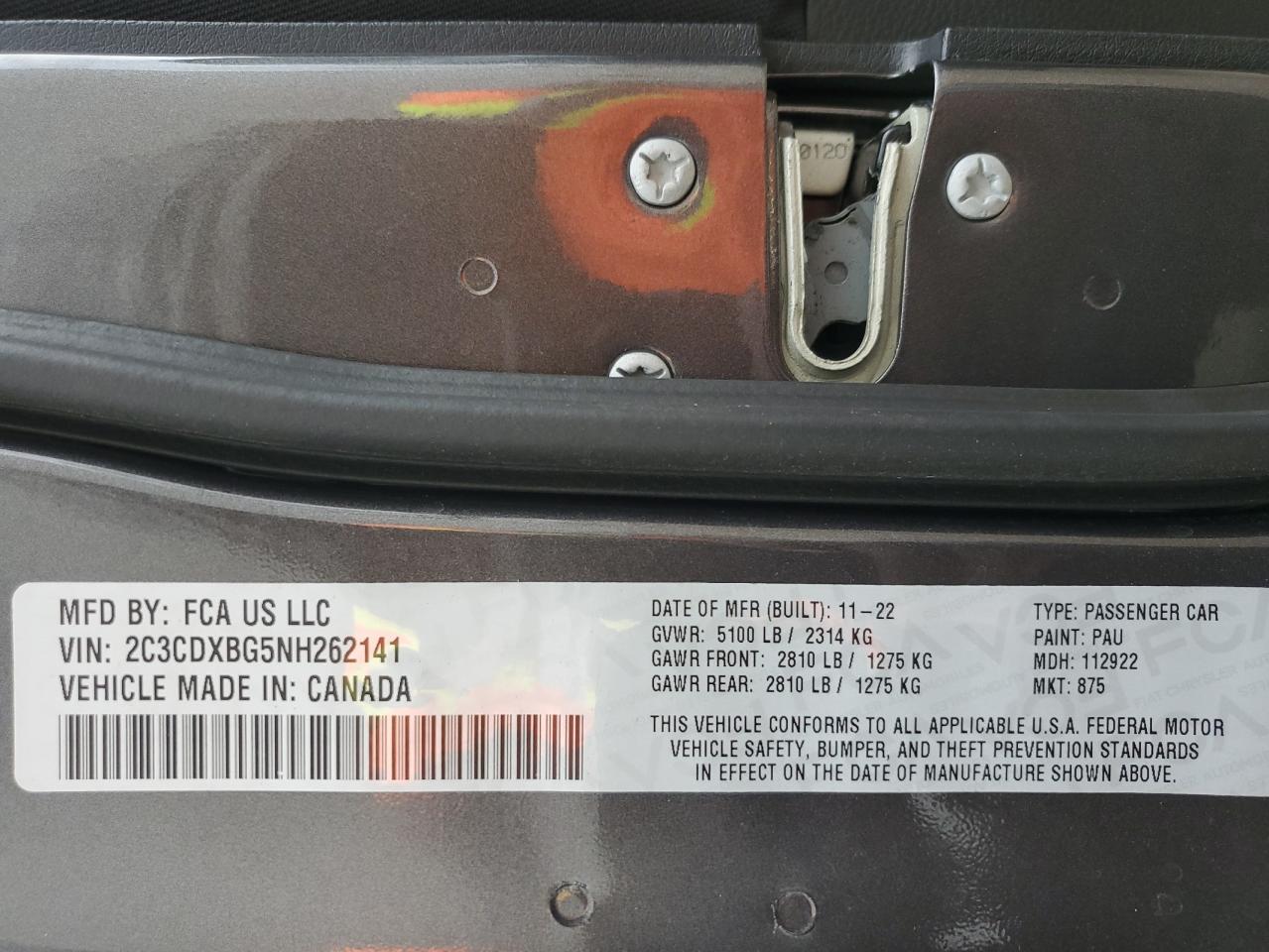 2022 DODGE CHARGER SXT VIN:2C3CDXBG5NH262141