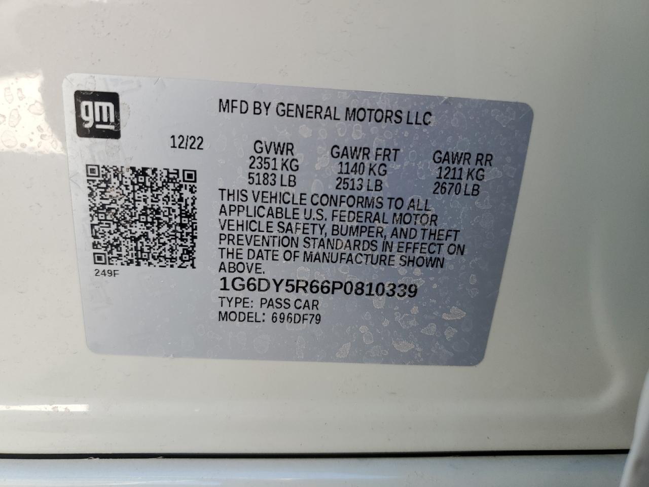 2023 CADILLAC CT5-V BLACKWING VIN:1G6DY5R66P0810339