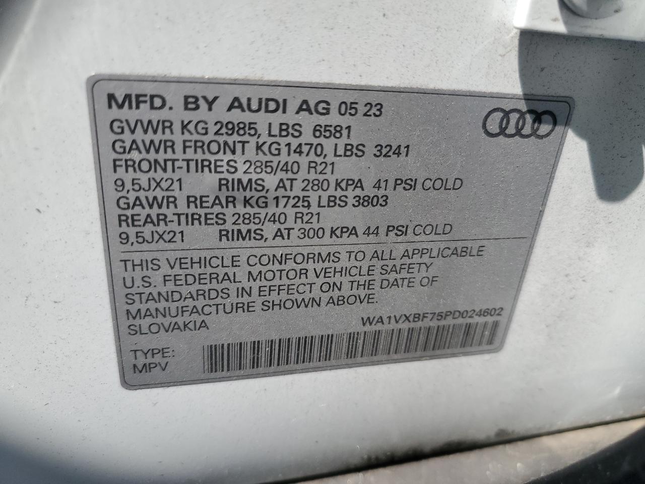 2023 AUDI Q7 PRESTIGE VIN:WA1VXBF75PD024602