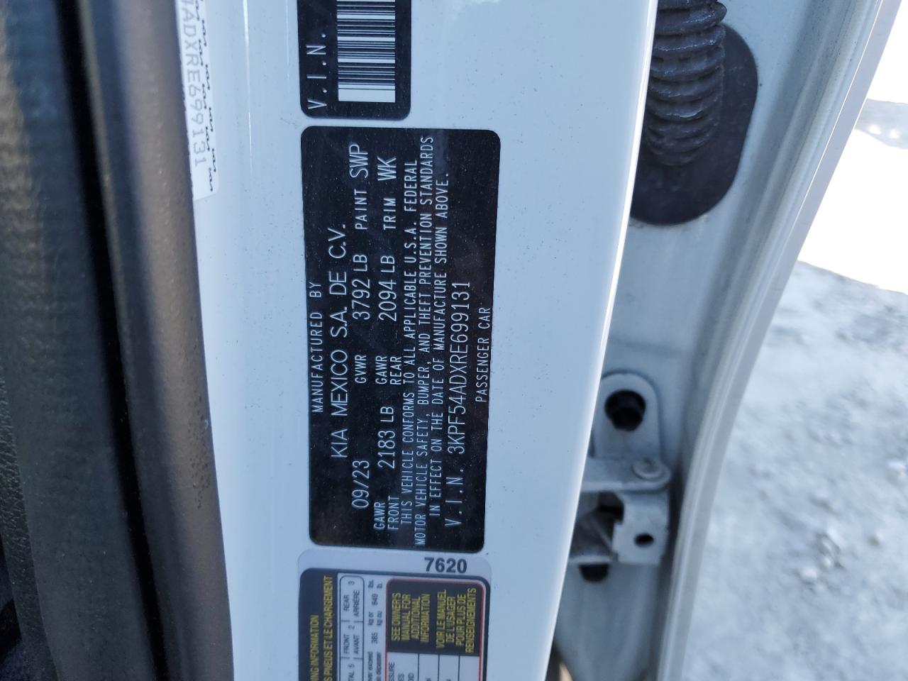 2024 KIA FORTE GT LINE VIN:3KPF54ADXRE699131