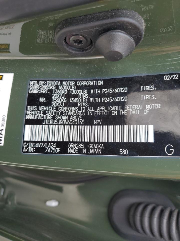 2022 TOYOTA 4RUNNER LIMITED VIN:JTEKU5JR0N6040165