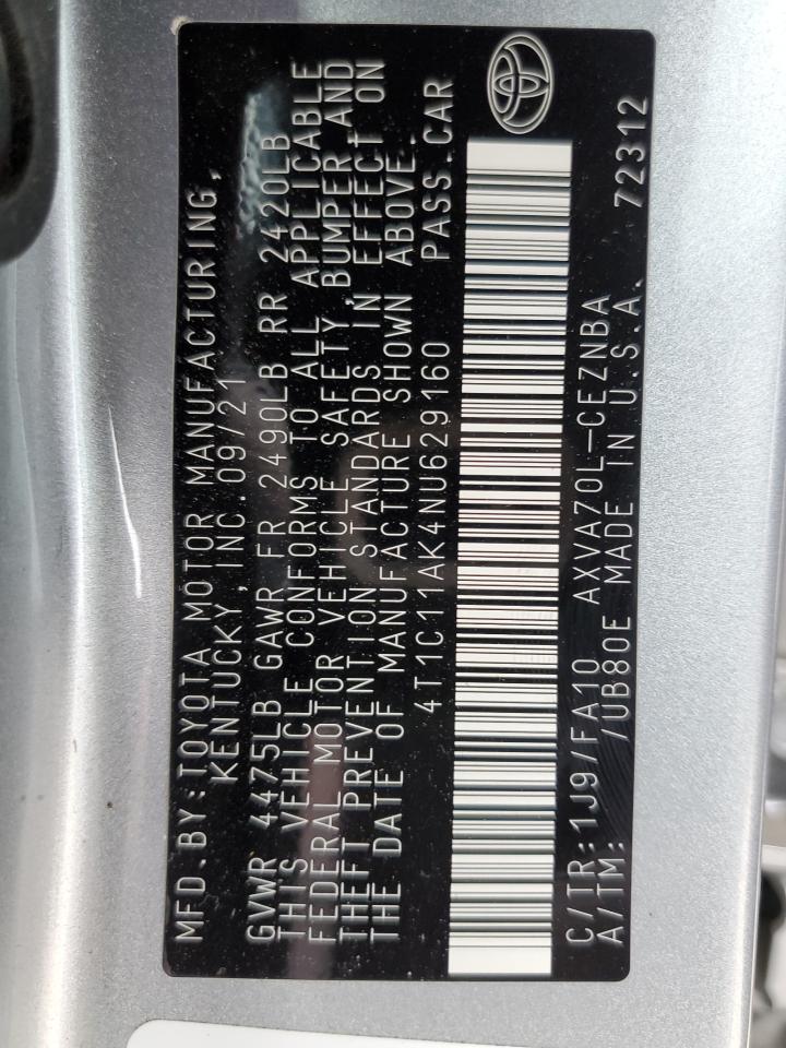 2022 TOYOTA CAMRY LE VIN:4T1C11AK4NU629160