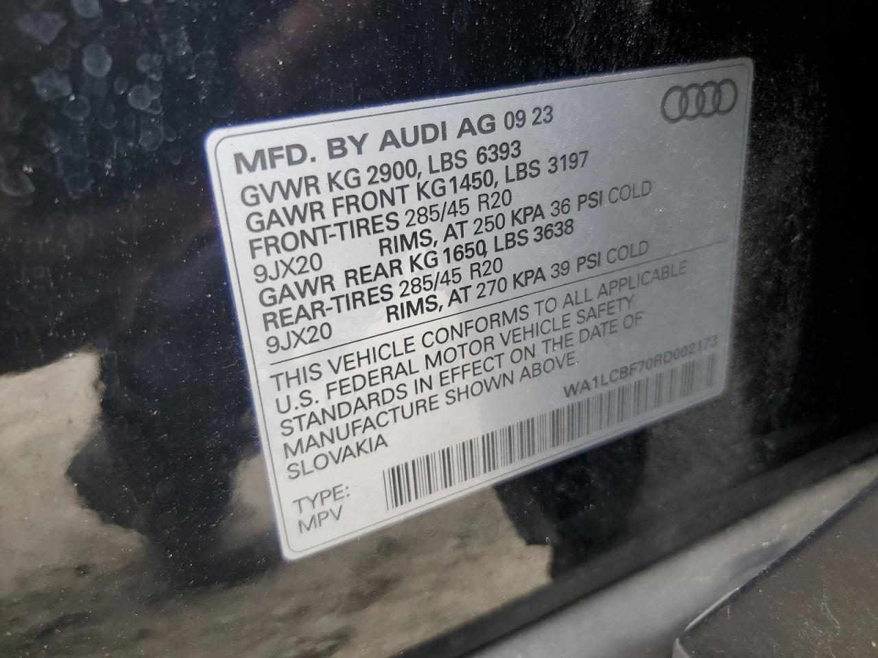 2024 AUDI Q7 PREMIUM PLUS VIN:WA1LCBF70RD002173