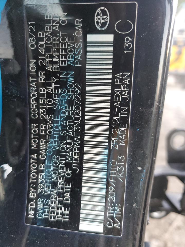 2022 TOYOTA COROLLA LE VIN:JTDEPMAE3NJ207292