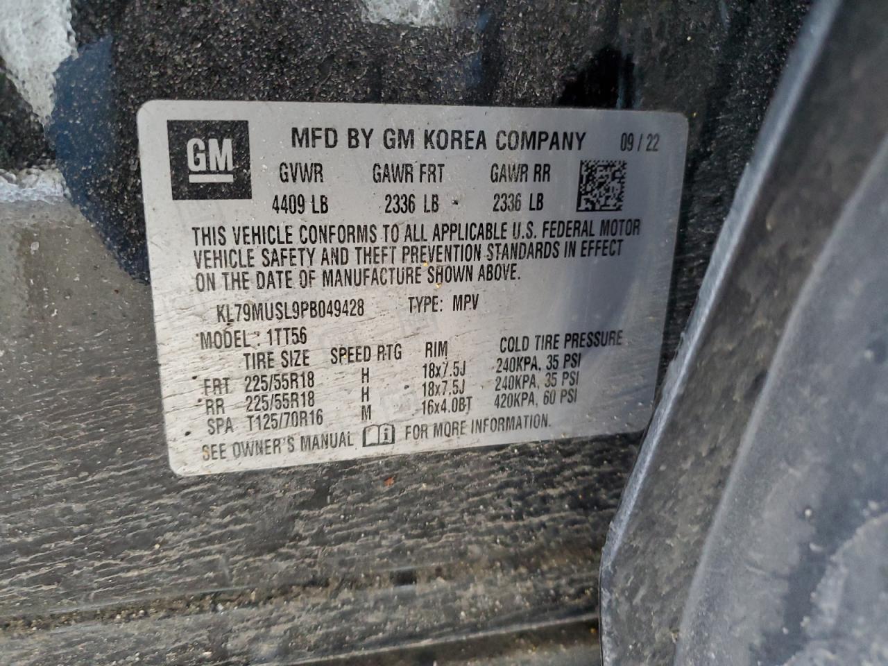 2023 CHEVROLET TRAILBLAZER RS VIN:KL79MUSL9PB049428