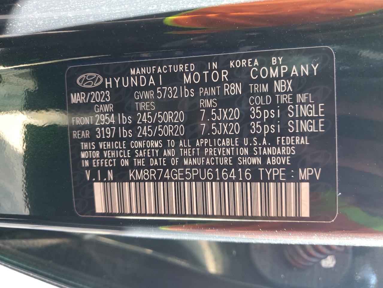 2023 HYUNDAI PALISADE CALLIGRAPHY VIN:KM8R74GE5PU616416