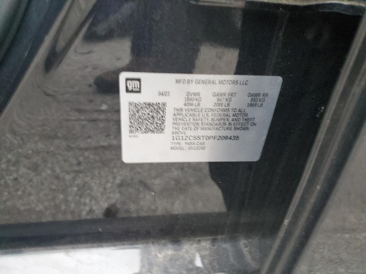 2023 CHEVROLET MALIBU LS VIN:1G1ZC5ST0PF209435