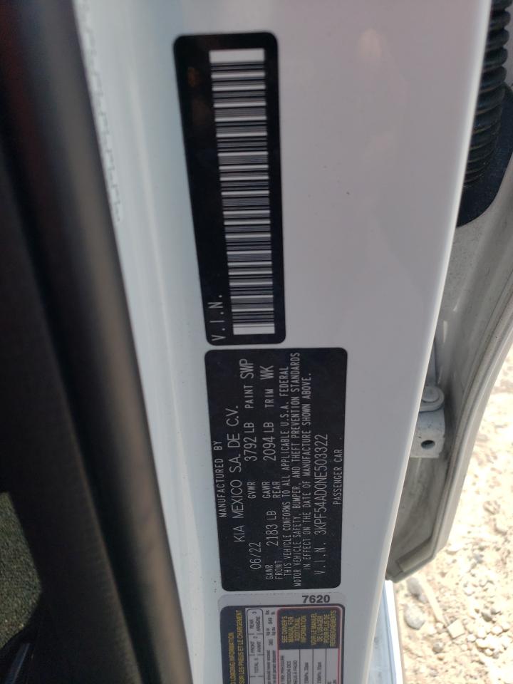 2022 KIA FORTE GT LINE VIN:3KPF54AD0NE503322