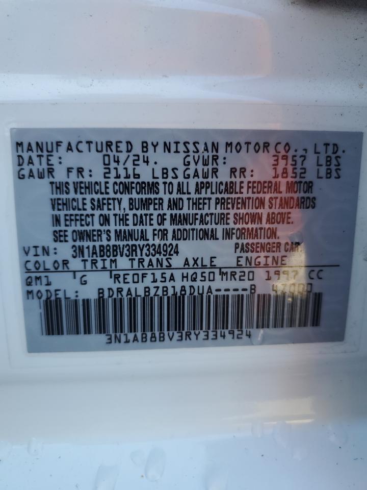 2024 NISSAN SENTRA S VIN:3N1AB8BV3RY334924