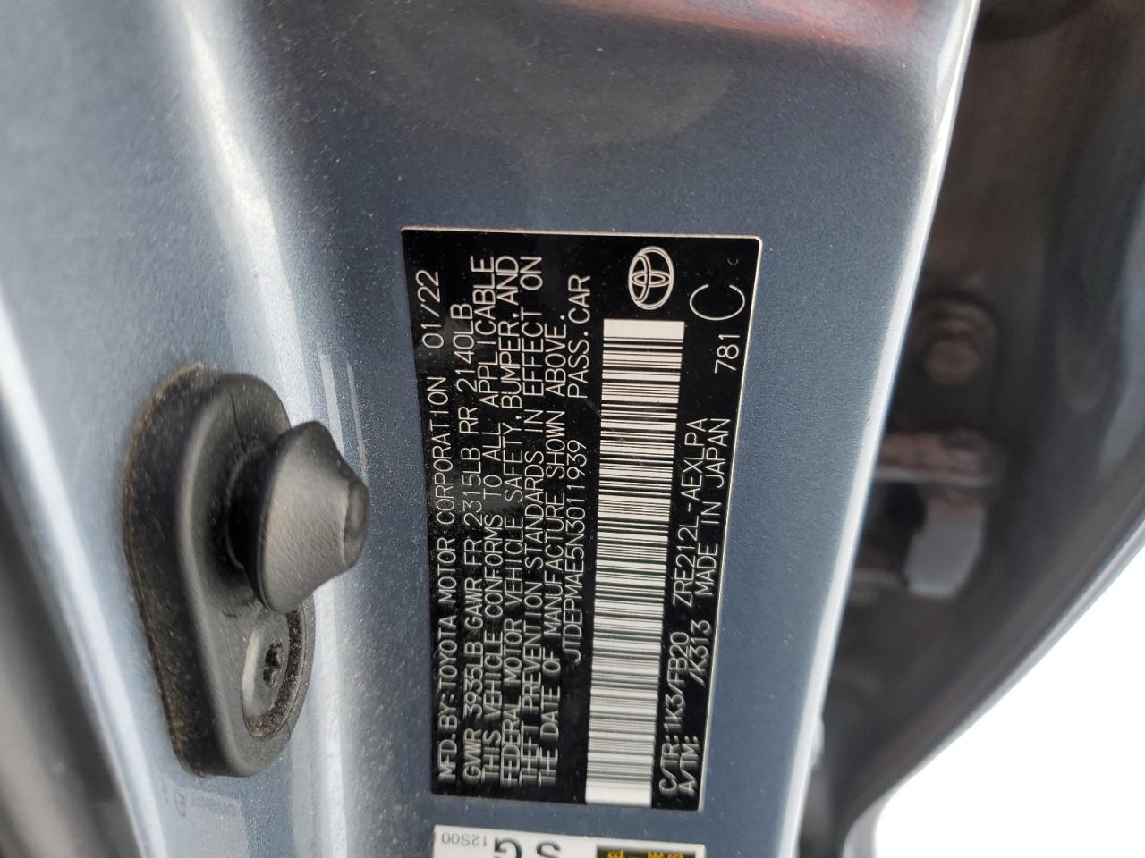 2022 TOYOTA COROLLA LE VIN:1GNDT13S472254165