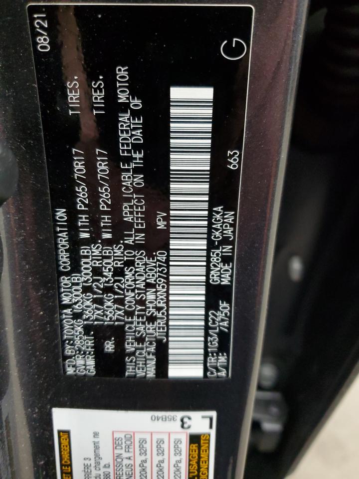 2022 TOYOTA 4RUNNER SR5 PREMIUM VIN:JTERU5JRXN5973740