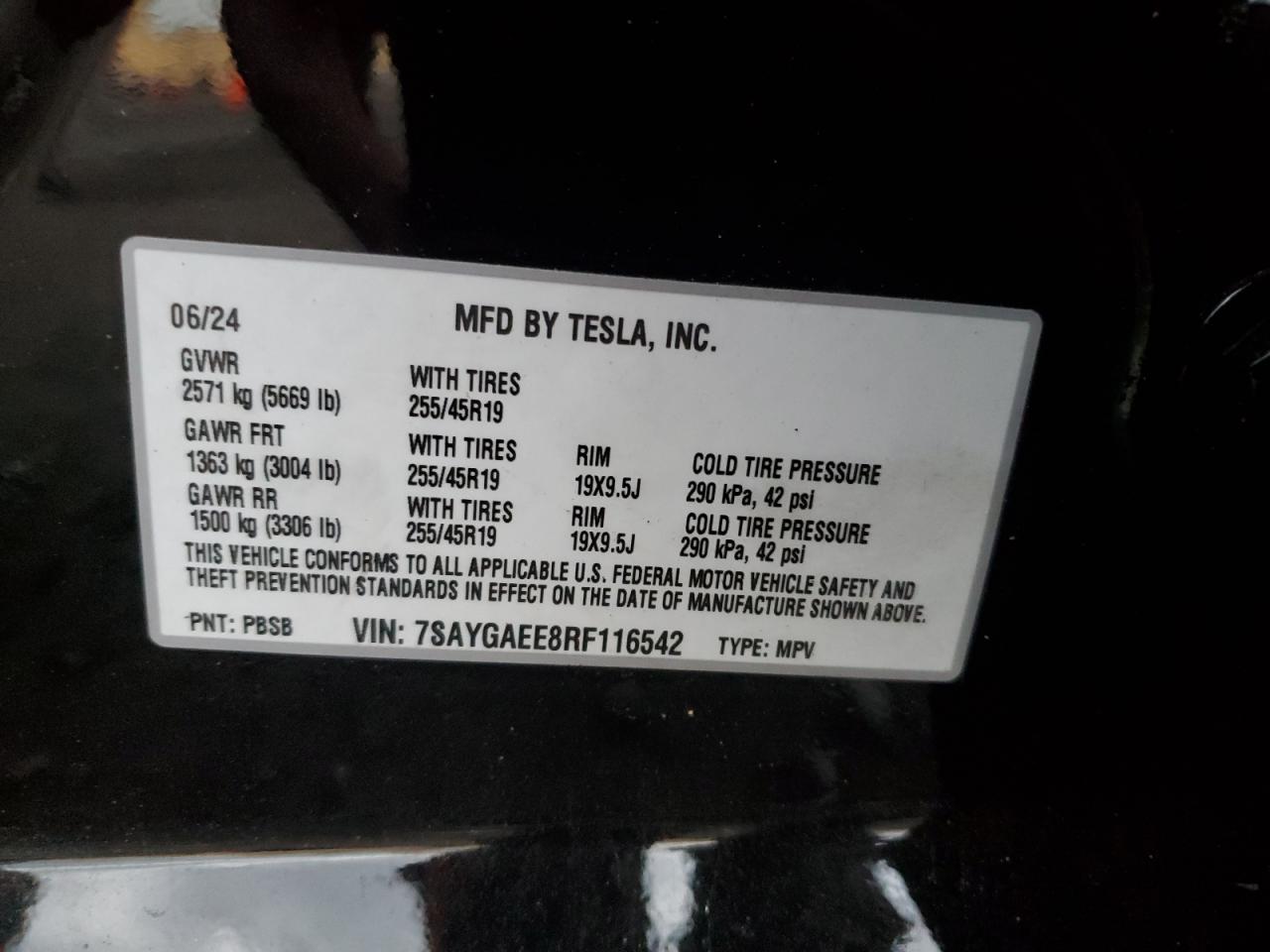 2024 TESLA MODEL Y  VIN:7SAYGAEE8RF116542