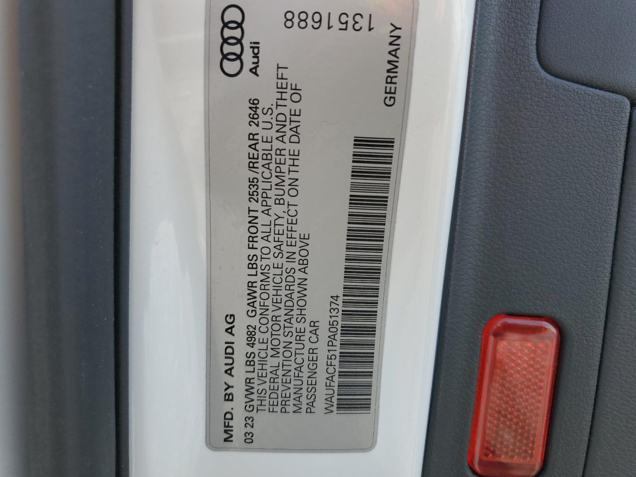 2023 AUDI A5 PREMIUM PLUS 45 VIN:WAUFACF51PA051374
