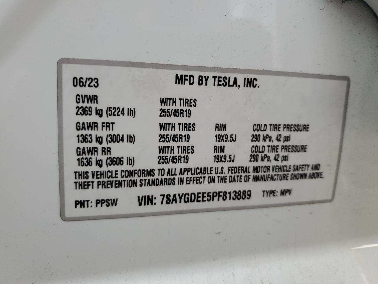 2023 TESLA MODEL Y  VIN:7SAYGDEE5PF813889