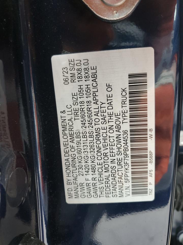 2023 HONDA RIDGELINE RTL-E VIN:5FPYK3F79PB044536