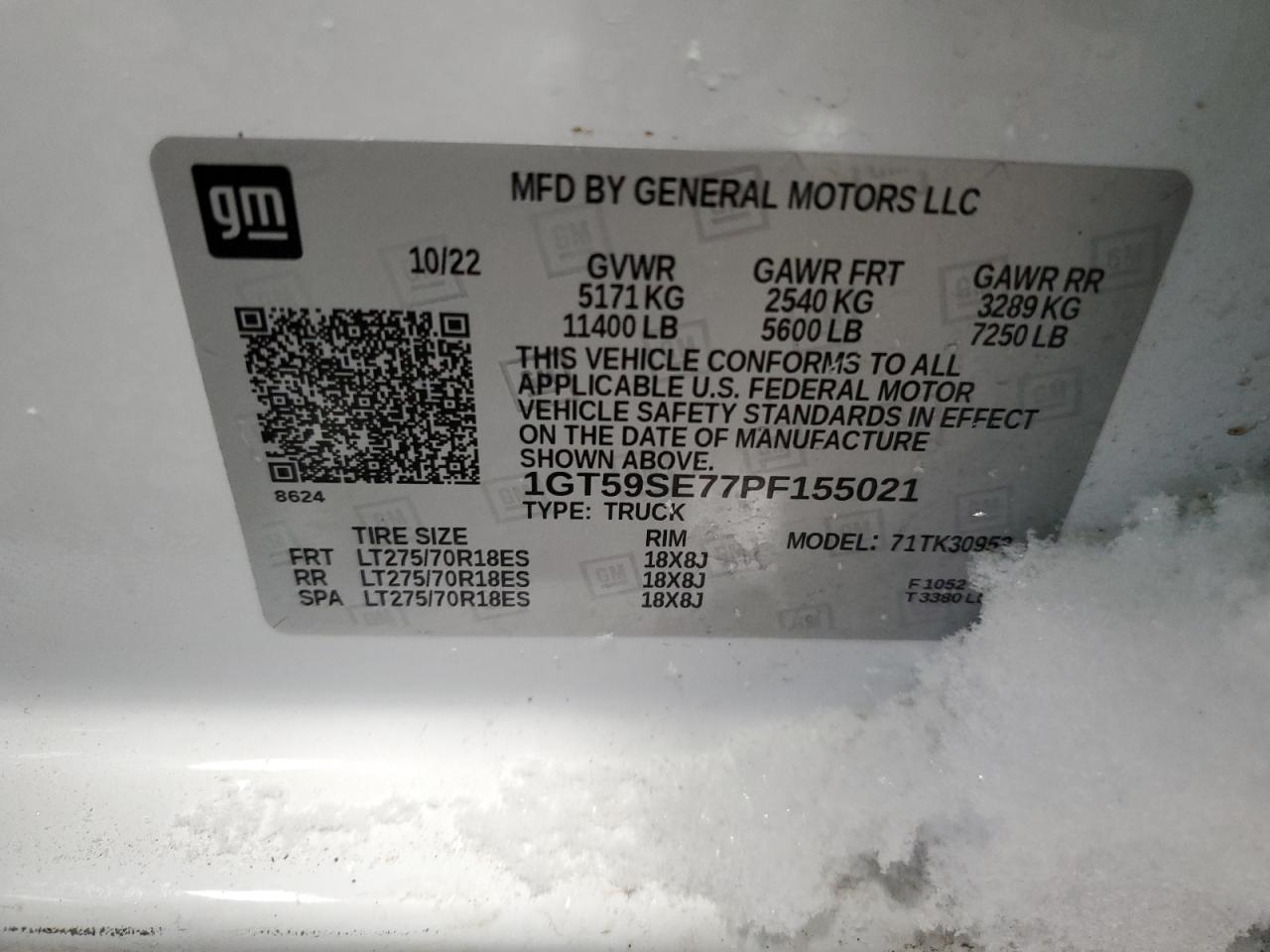 2023 GMC SIERRA K3500 VIN:1GT59SE77PF155021