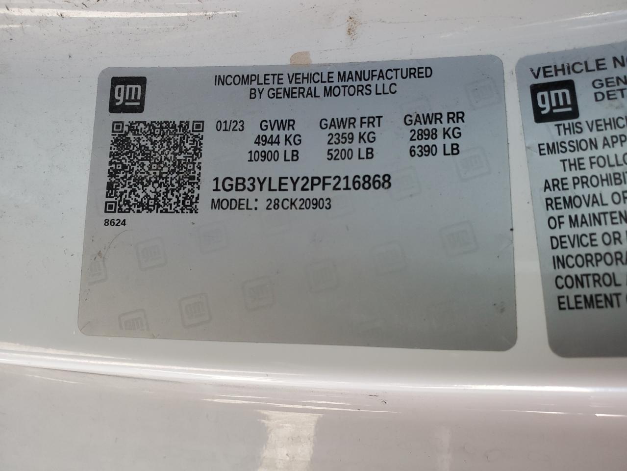 2023 CHEVROLET SILVERADO K2500 HEAVY DUTY VIN:1GB3YLEY2PF216868