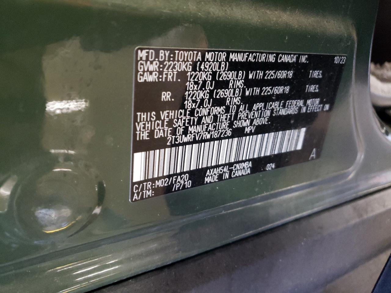 2024 TOYOTA RAV4 WOODLAND EDITION VIN:2T3UWRFV7RW187236