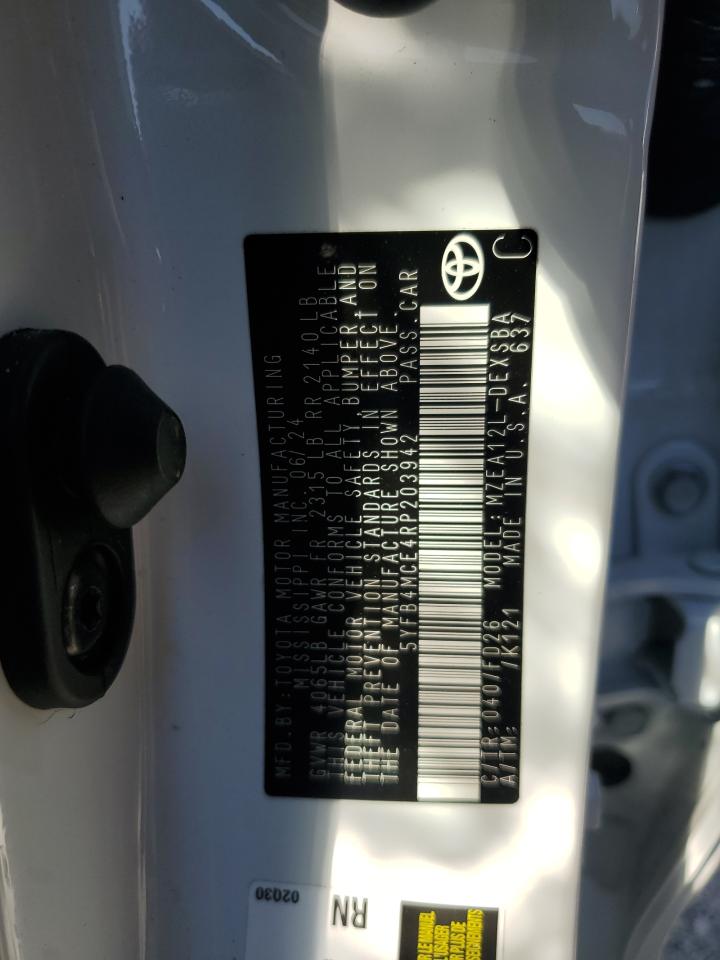2024 TOYOTA COROLLA NIGHT SHADE VIN:5YFB4MCE4RP203942
