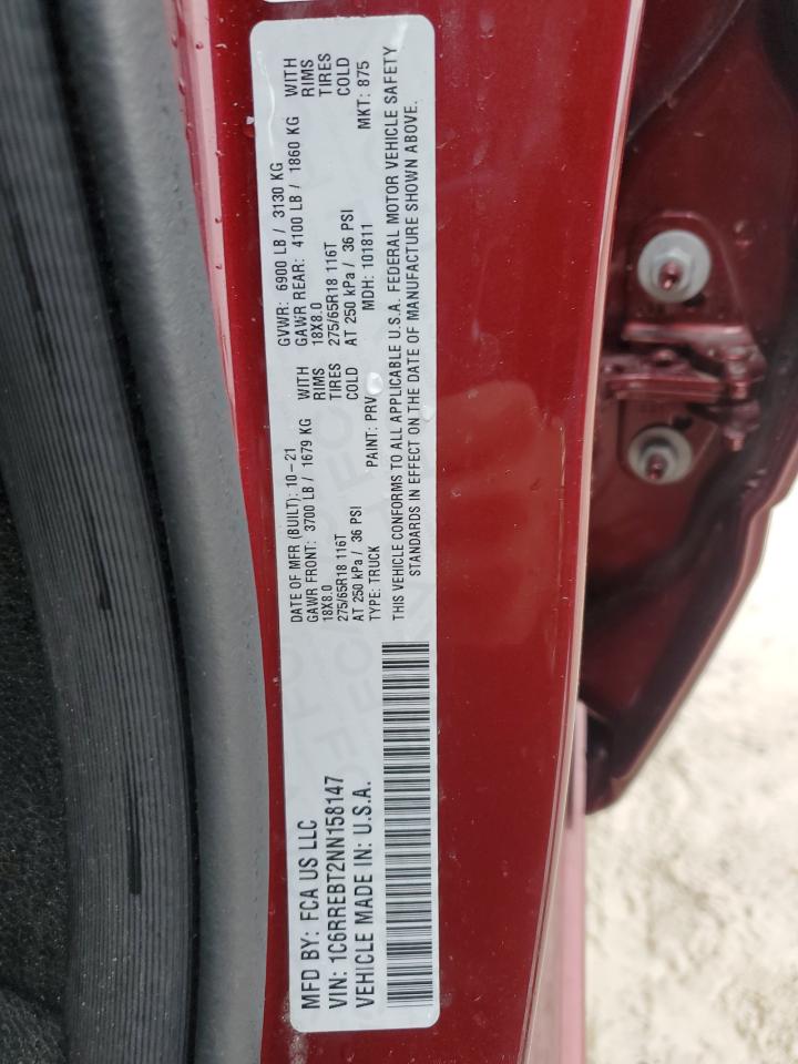 2022 RAM 1500 BIG HORN/LONE STAR VIN:1C6RREBT2NN158147