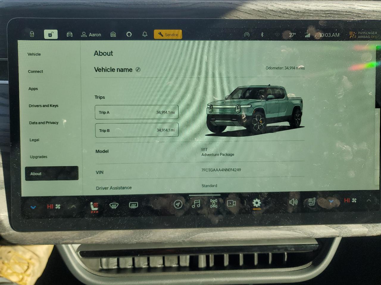 2022 RIVIAN R1T ADVENTURE VIN:7FCTGAAA4NN014249