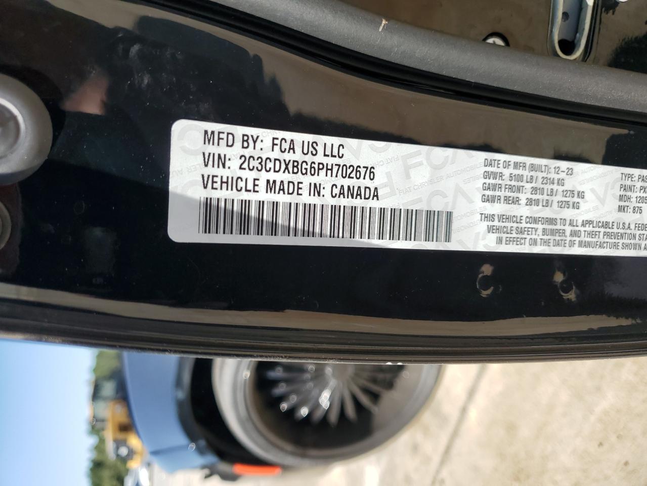 2023 DODGE CHARGER SXT VIN:2C3CDXBG6PH702676