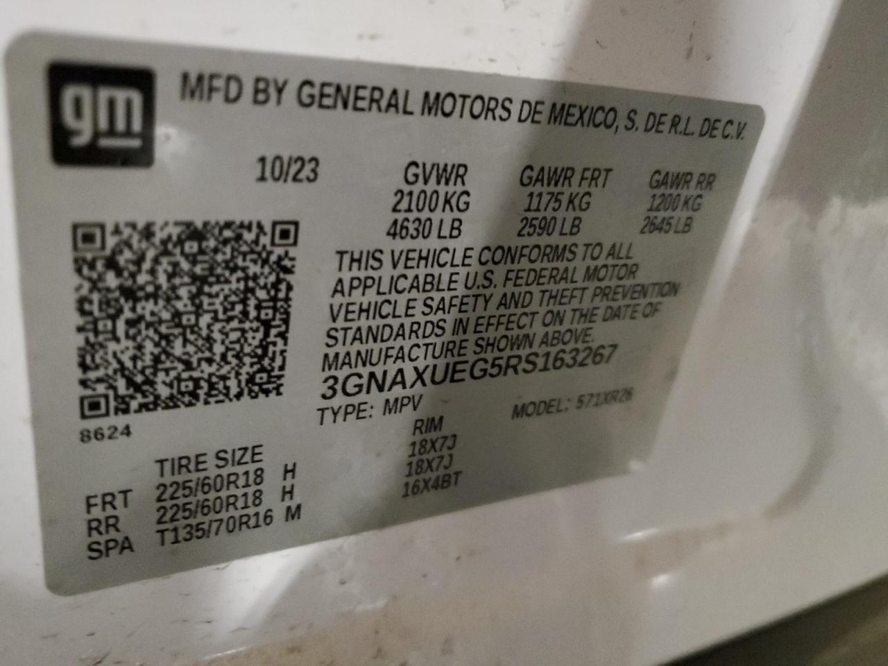 2024 CHEVROLET EQUINOX LT VIN:3GNAXUEG5RS163267