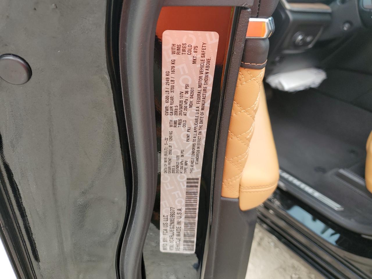 2022 JEEP GRAND CHEROKEE L SUMMIT VIN:1C4RJJEG2N8599377