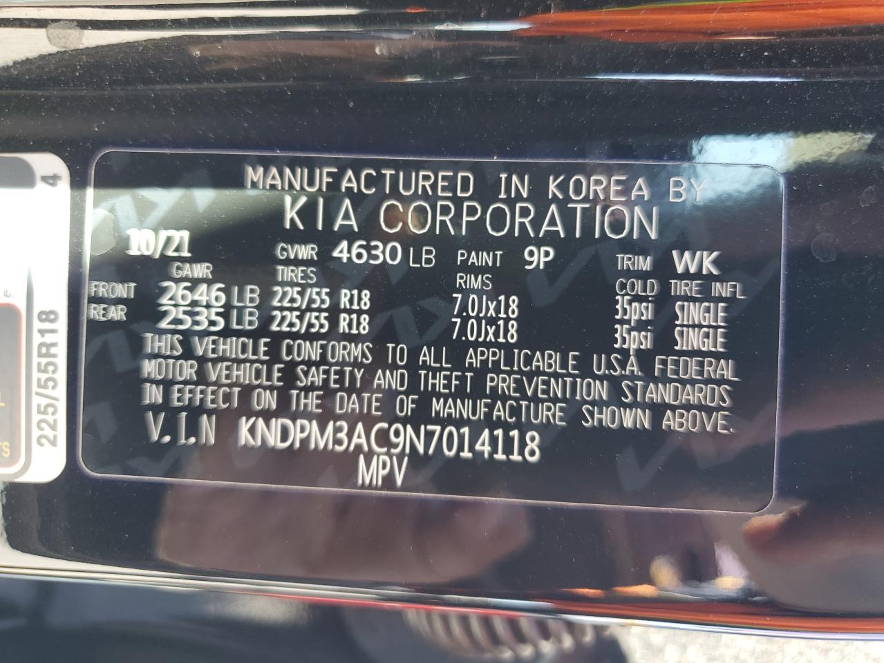 2022 KIA SPORTAGE LX VIN:KNDPM3AC9N7014118