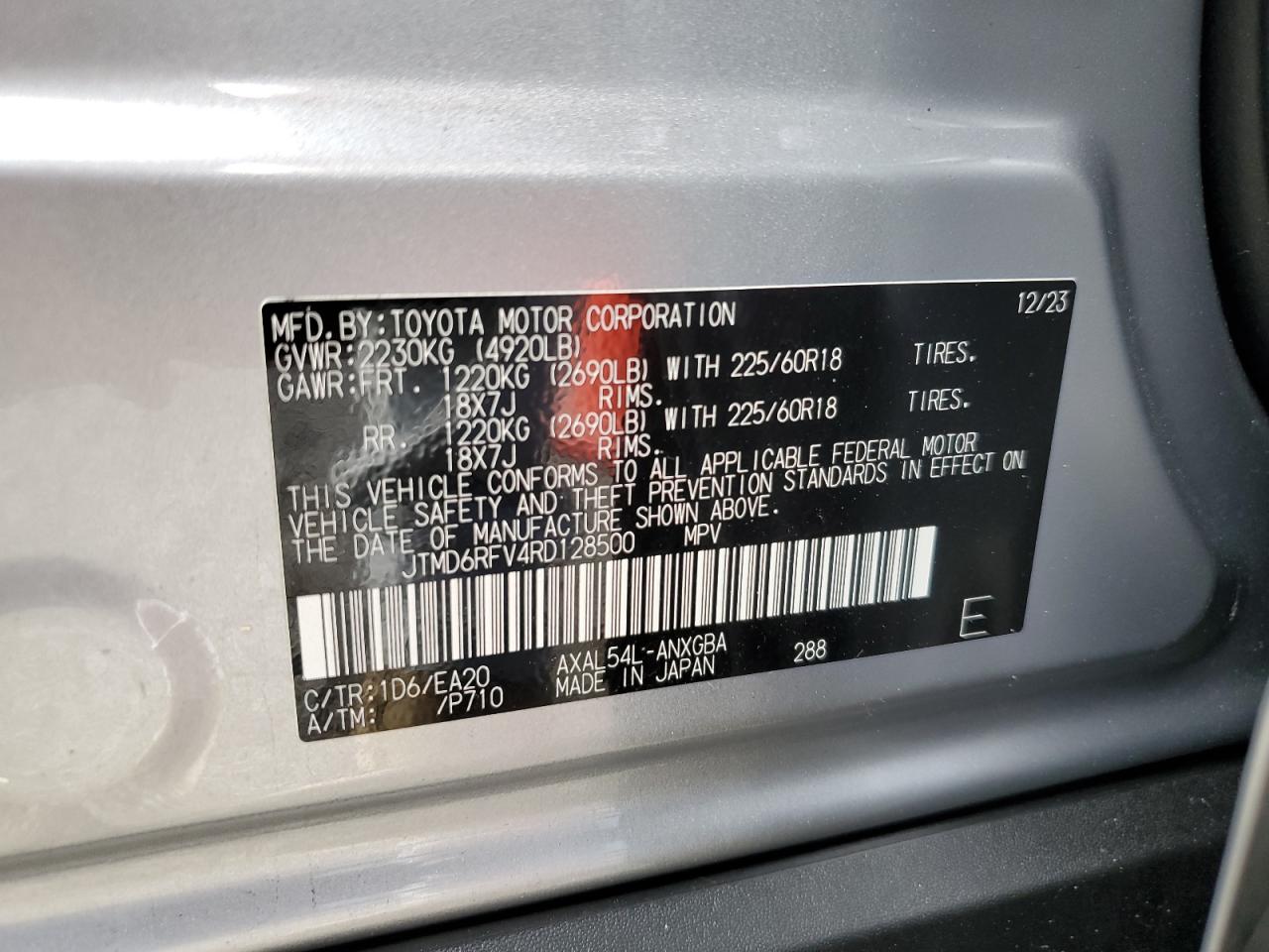 2024 TOYOTA RAV4 LIMITED VIN:JTMD6RFV4RD128500