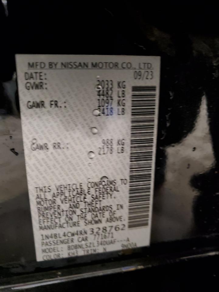 2024 NISSAN ALTIMA SR VIN:1N4BL4CW4RN328762