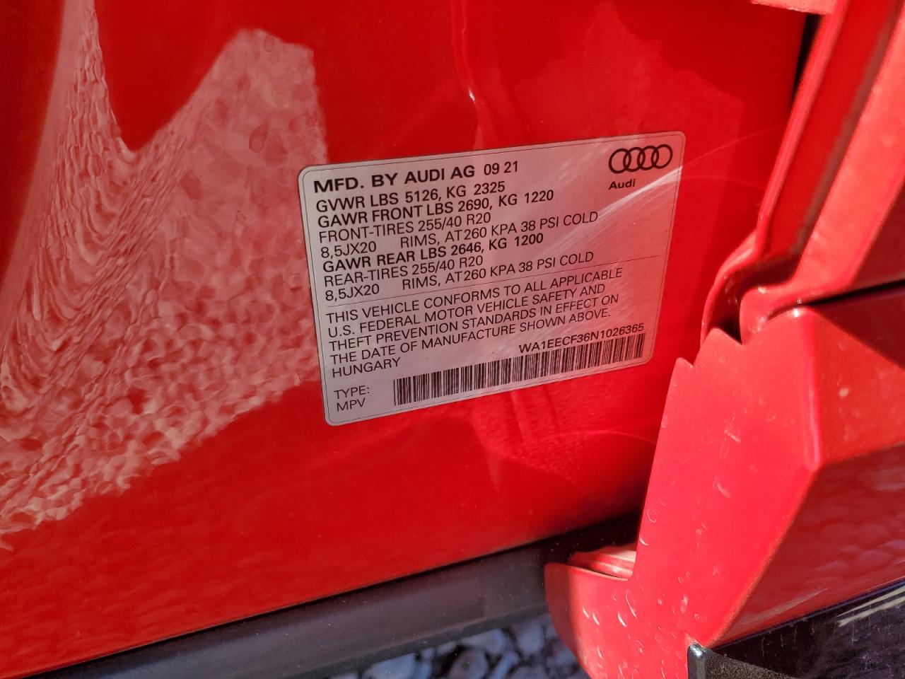 2022 AUDI Q3 PREMIUM PLUS S LINE 45 VIN:WA1EECF36N1026365