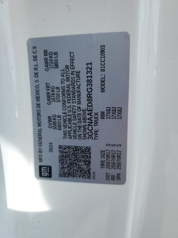 2024 CHEVROLET SILVERADO C1500 VIN:3GCNAAED8RG381321