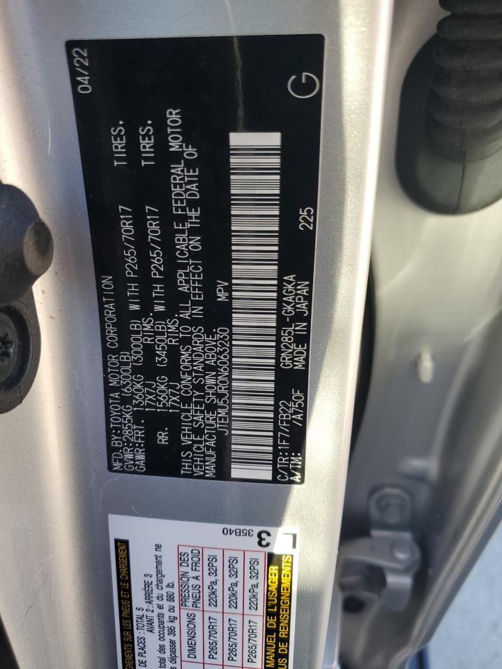 2022 TOYOTA 4RUNNER SR5/SR5 PREMIUM VIN:JTEMU5JR0N6063230