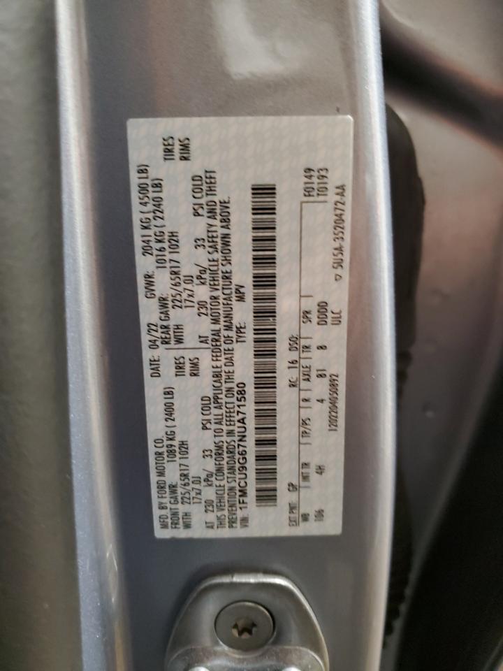 2022 FORD ESCAPE SE VIN:1FMCU9G67NUA71580