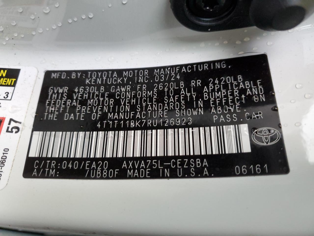 2024 TOYOTA CAMRY SE NIGHT SHADE VIN:4T1T11BK7RU126923