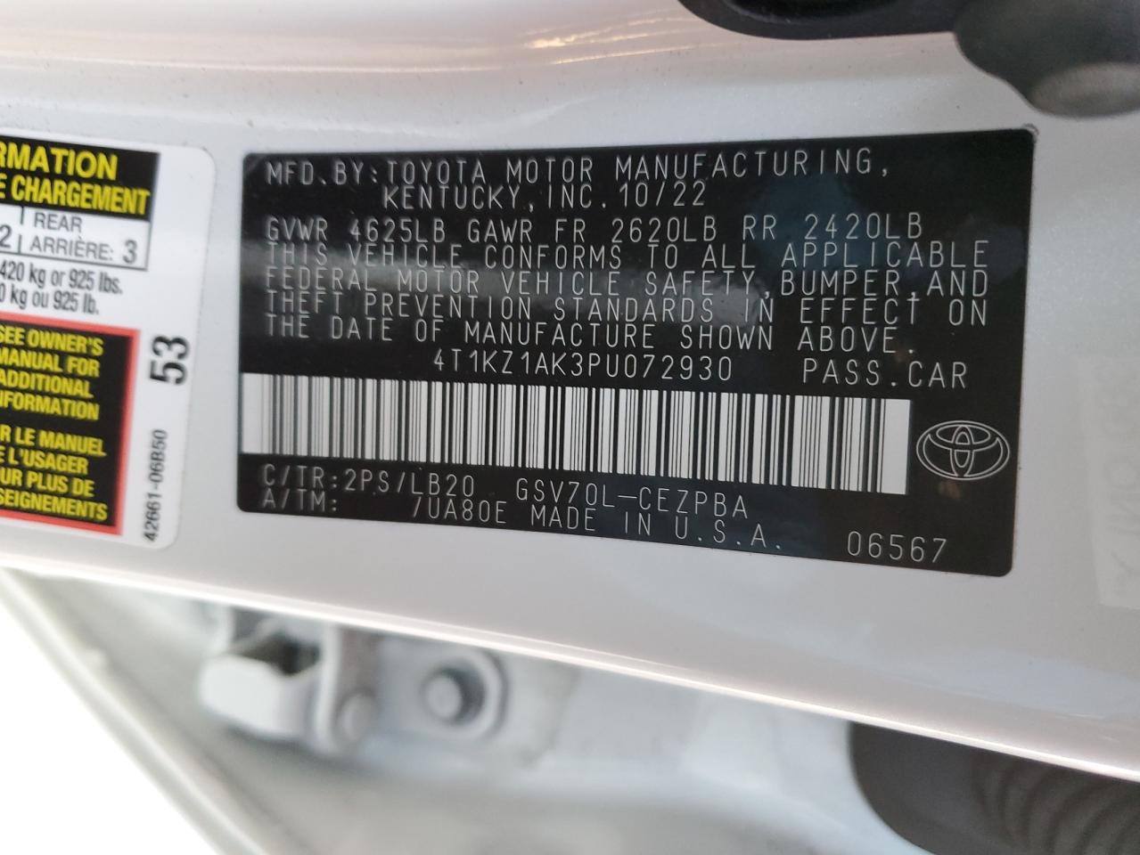 2023 TOYOTA CAMRY TRD VIN:4T1KZ1AK3PU072930