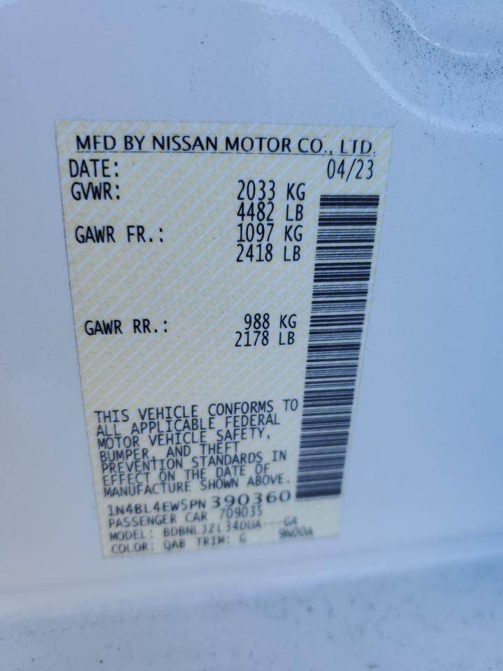2023 NISSAN ALTIMA SL VIN:1N4BL4EW5PN390360