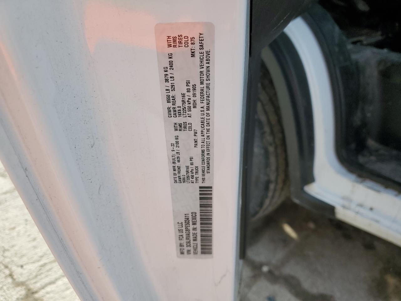 2023 RAM PROMASTER 1500 1500 STANDARD VIN:3C6LRVAG8PE503411