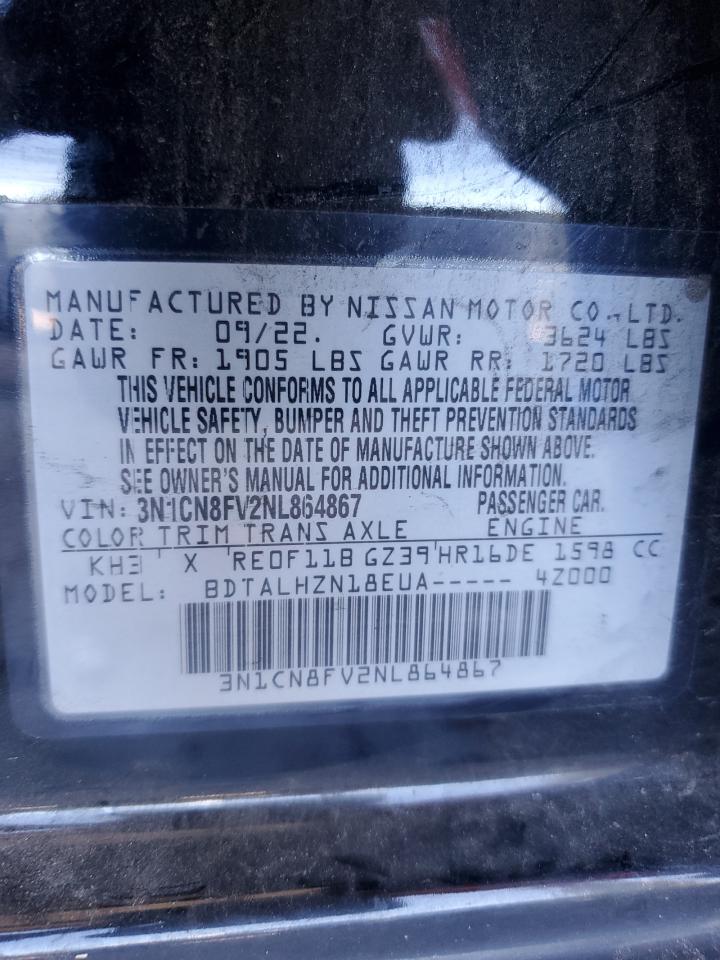 2022 NISSAN VERSA SR VIN:3N1CN8FV2NL864867