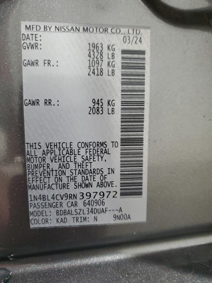 2024 NISSAN ALTIMA SR VIN:1N4BL4CV9RN397972