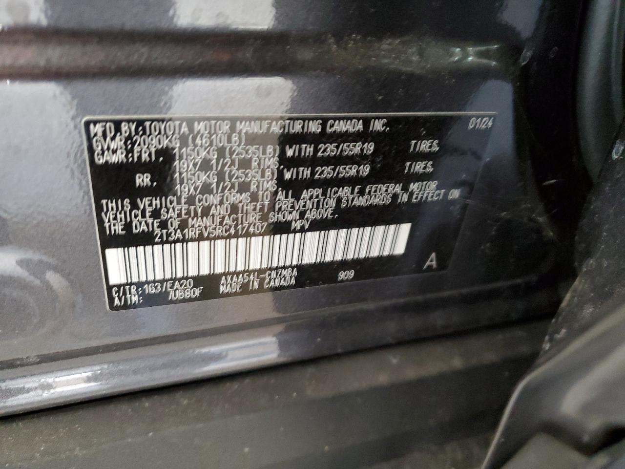 2024 TOYOTA RAV4 XLE PREMIUM VIN:2T3A1RFV5RC417407