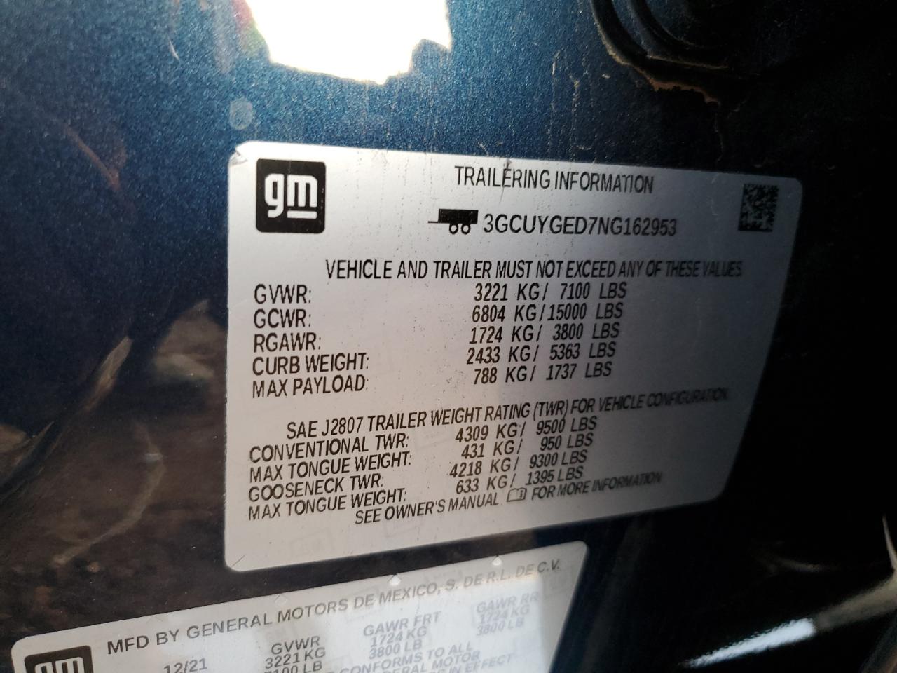 2022 CHEVROLET SILVERADO LTD K1500 LTZ VIN:3GCUYGED7NG162953