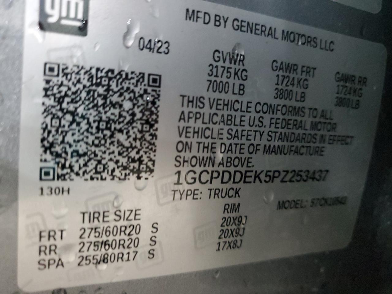 2023 CHEVROLET SILVERADO K1500 LT VIN:1GCPDDEK5PZ253437